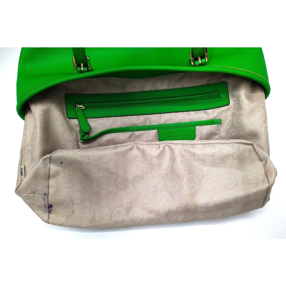 Michael Kors Jet Set Green Leather Pocket Double Handles Tote Bag